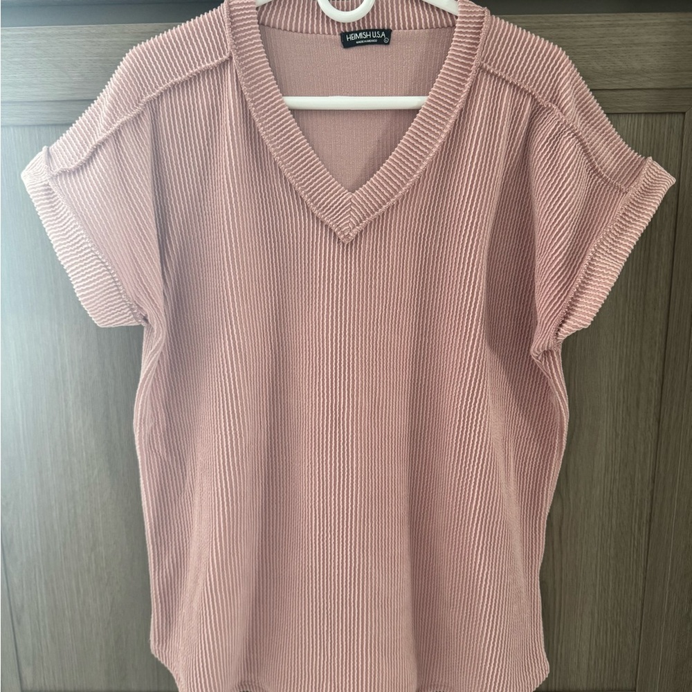 HEIMISH USA Ribbed Pink Short Sleeve Top